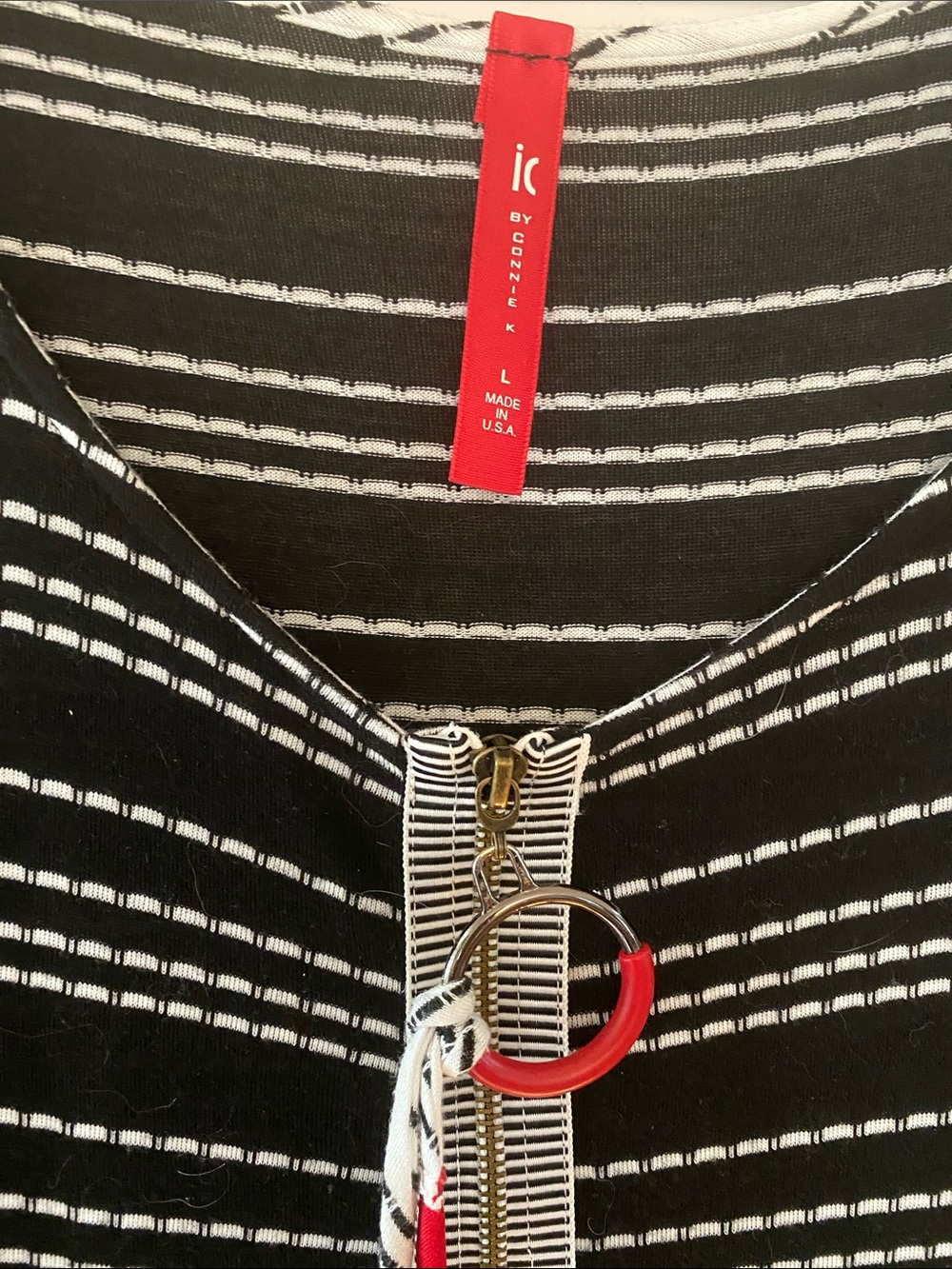Black Striped Zip-Front Dress